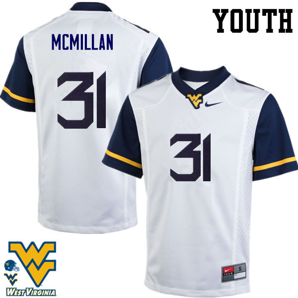 NCAA Youth Jawaun McMillan West Virginia Mountaineers White #31 Nike Stitched Football College Authentic Jersey MW23Y07IN